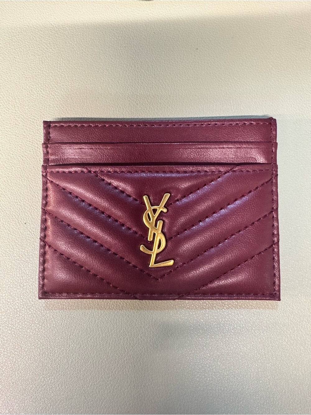 Burgundy Quilted Leather Card Holder